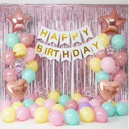 54 Pcs Birthday Decoration Kit | Balloons, Banner, Confetti, Foil Curtains, Star-image-3