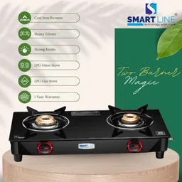 smart line 2 Burner Magic LPG Stove With Gas Saver Combo Glass Manual Gas Stove image 4