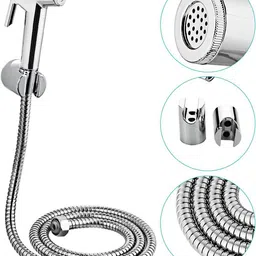 curovit Racy ABS Health Faucet Silver with ABS Holder & 1m Flexible Pipe for Toilet Seat Faucet Set image 1