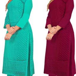 kayraah Pack of 2 Women Chikan Embroidery Georgette Straight Kurta image 3