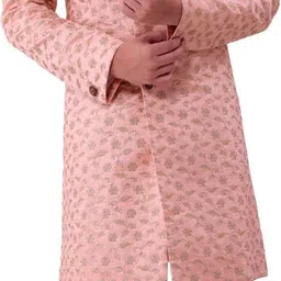 Pooja Ethnic Pooja Ethnic Men's Peach Jacquard Sherwani with Pant PE9011 Embroidered Sherwani-picture-25