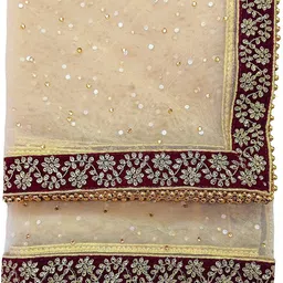 navti creations Net Embroidered Beige Women Dupatta image 3