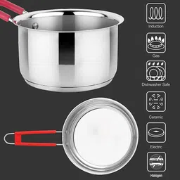 allwin Heavy Duty Stainless Steel Saucepan Milk/Tea Pan Set 0.5+1 Liter Donga Tapeli Sauce Pan 15 cm diameter 1 L, 0.5 L capacity image 3