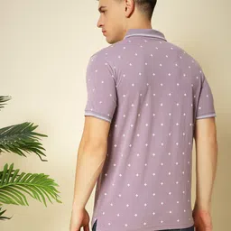 uniberry Men Printed Polo Neck Cotton Blend Purple T-Shirt image 2