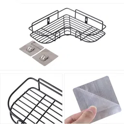dealbooth Multi-use Self Adhesive Kitchen (PACK OF 1) Bathroom Corner Shelf,storage Rack Stainless Steel, Iron Wall Shelf image 5