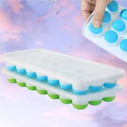 flynhigh 2pcs 21 Cavity Pop Up Ice Cube Trays for Freezer with Lid 100% BPA Free bg153 Blue, Green Silicone Ice Ball Tray-picture-19