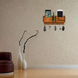 aps art plus store Om Shree Ganeshay Namh Wood Key Holder With mobile Stand And Storage Box Wood Key Holder image 3