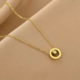 myki Lovely Roman Interlock Pendant For Women & Girls Gold-plated Cubic Zirconia Stainless Steel Pendant image 3