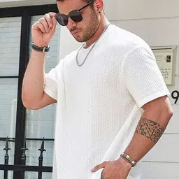 Men Solid Round Neck Cotton Blend White T-Shirt-image-11