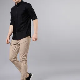 highlander Men Slim Fit Solid Mandarin Collar Casual Shirt image 5