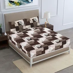 hashcart Grey Geometric Cotton Queen Double Size Bed Sheet With 2 Pillow Covers image 4