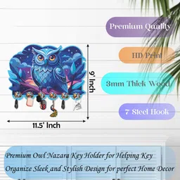 shree sanwariya crafts Premium Eye-Catching Nazra Owl Key Hanger for Home Decoration Wood Key Holder image 4