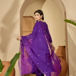 Tasrika Purple Zari Sequence Thread Embroiderd Kurta Pant Dupatta Embroidered Kurta, Trouser/Pant & Dupatta Set image 3