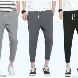 mfb Pack of 3 Men Solid Black, Grey Track Pants-picture-40