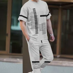 tripr Men Night Suit Set Grey Printed image 3