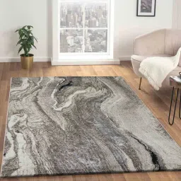 obsessions Polypropylene Abstract Machine Made Carpet, 5 x 7 feet, Grey Cream image 1