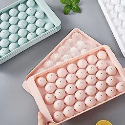 vsell Plastic Reusable Flexible Round Ice Cube Trays, 33 Cavity Mini Round Ice Trays Blue, Pink Plastic Ice Cube Tray image 2