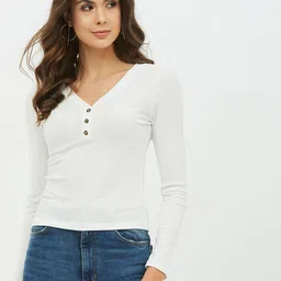 harpa basics Casual Regular Sleeves Solid Women White Top-picture-27