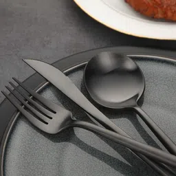 motka Matte Black Silverware Set | 4-Piece Flatware For Dinner, Camping & Gifting Stainless Steel Cutlery Set image 3