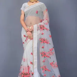 ladypotion Embroidered Gadwal Net Saree image 3