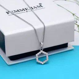 Femme Jam Sterling Silver Pendant & Chain, Authentic Swarovski Zirconia Princess White Gold Precious Necklace-picture-26
