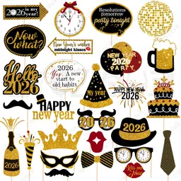 zyozique Black, Golden New Years Eve Photo Booth Props, Happy New Year Decorations (Pack Of 27)-picture-41