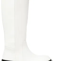 nico nerini Women's Knee-High White Leather Boots Chunky Platform and Side Stretch Panel Boots For Women image 4