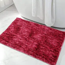 Red Solid Polyester 23x15 Inches Super Soft Bath Mat By Luxe Home International image 1