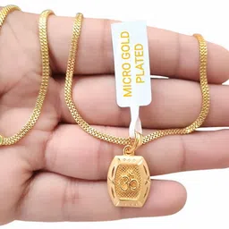 sapnapalace OM RECETAGLE DESIGNER PENDANT WITH 2 LINE CHAIN Gold-plated Brass Pendant Set-picture-13