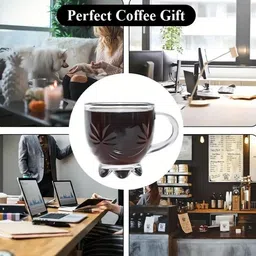 glassbunny Pack of 6 Glass Footed Tea Mug with Handle Transparent Drinking Cup for Milk, Cappuccino, Coffee image 3