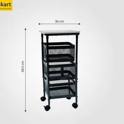 FencingKart Square Utility Rolling Carts, 3 Tier Smooth Wheels Made in India Carbon Steel Kitchen Trolley image 5