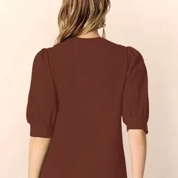 dream beauty fashion Casual Puff Sleeves Solid Women Brown Top image 2