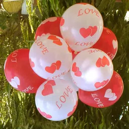 rozi decoration Printed Love and Heart Printed Balloons RED and White for Anniversary / Birthday / Party Decoration ( Pack of 50 ) LHP-50 Balloon image 2