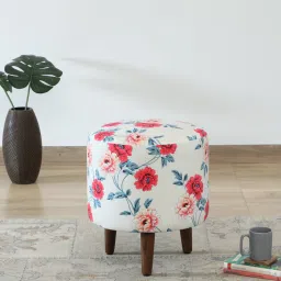 casacraft from pepperfry Colby Fabric Seating Stool In Provincial Teak Finish image 1