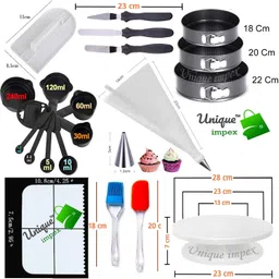 unique impex - 3 Pc Round Shape Cake Moulds + cake baking set combo + electric hand blender Kitchen Tool Set image 5