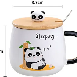 bonzeal Printed Sleeping Panda Cup With Lid And Spoon Ceramic Coffee Mug image 5