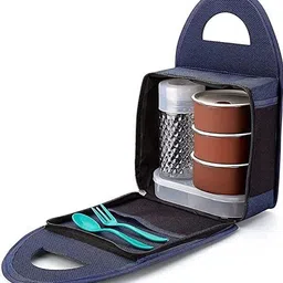 ld lucido decore Tiffin Box with Bag, 3 Container, 1 Box and 1 Set of Plastic Glass Lunch Box Set 3 Containers Lunch Box-picture-12