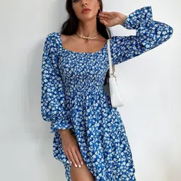 honky tonky Women Fit and Flare Blue Above Knee/Mid Thigh Length Dress image 3