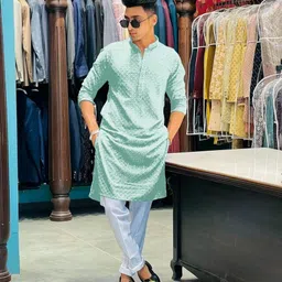 kurtaformen Men Chikan Embroidery Cotton Rayon Straight Kurta-picture-12