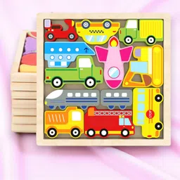 vhd Wooden Vehicle Puzzle Board for Kids – Educational Transport Toy TR46 image 1
