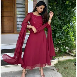 panth creation Women A-line Maroon Knee Length Dress image 3