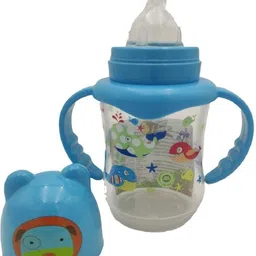 khuhap Feeding Bottle wide neck & Handle, Jungle & animals Tales Cartoon for Baby - 250 ml image 1