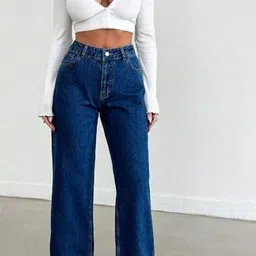 mgwcollection Women Straight Fit High Rise Blue Jeans image 3