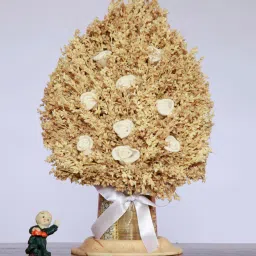 handzon Ivory Inverted Heart Shaped Sola Natural Dried Flowers On Conical Wooden Base image 1