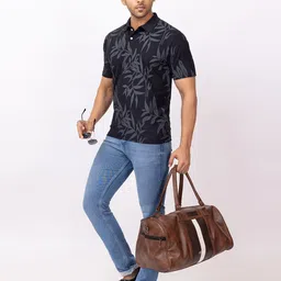 emerald Men Printed Polo Neck Polyester Black T-Shirt image 5