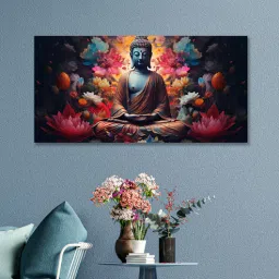 nestroots Framed Buddha Surrounded by Lotus Flower Wall Painting-picture-26