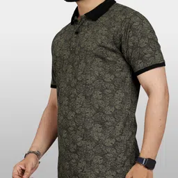 vebnor Men Printed Polo Neck Polyester Green T-Shirt image 4