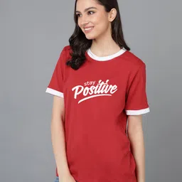 adyavastram Women Typography Round Neck Cotton Blend Red T-Shirt image 3