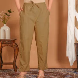 harsukhi Women Regular Fit Beige Pure Cotton Trousers-picture-33