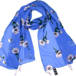 sahil fashion Floral Print Georgette Women Dark Blue, White Scarf, Stole, Fancy Scarf-picture-23